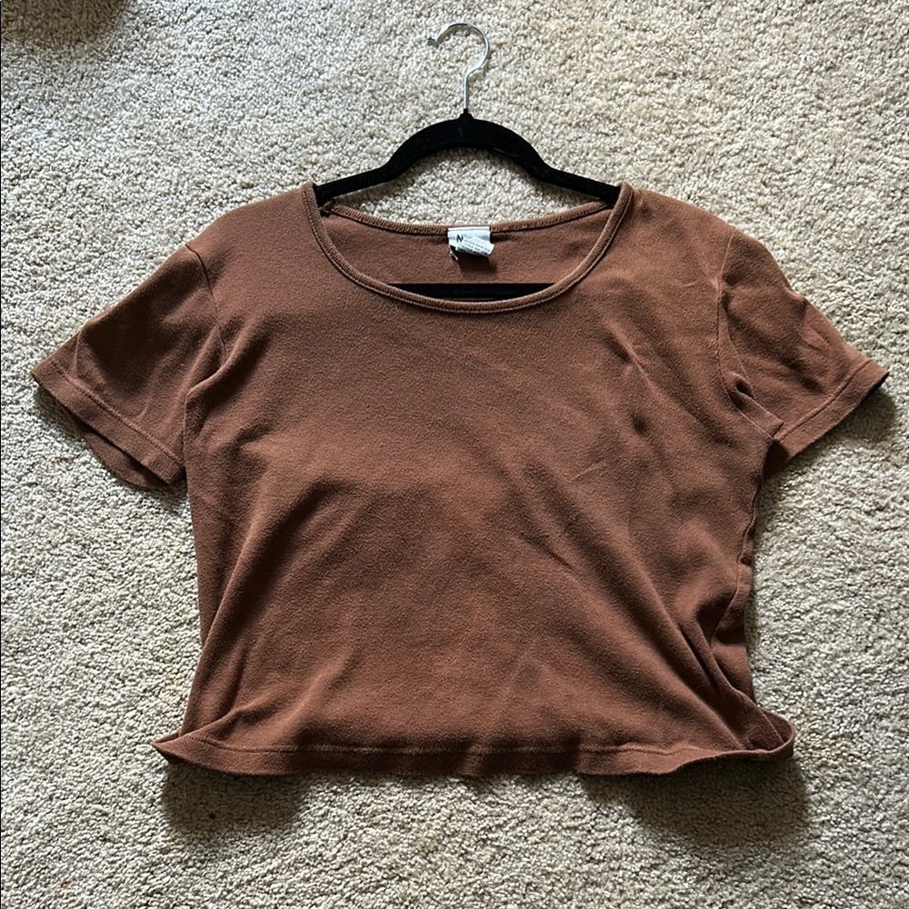 Chocolate Brown Crop Tee Relaxed Fit Short Sleeve